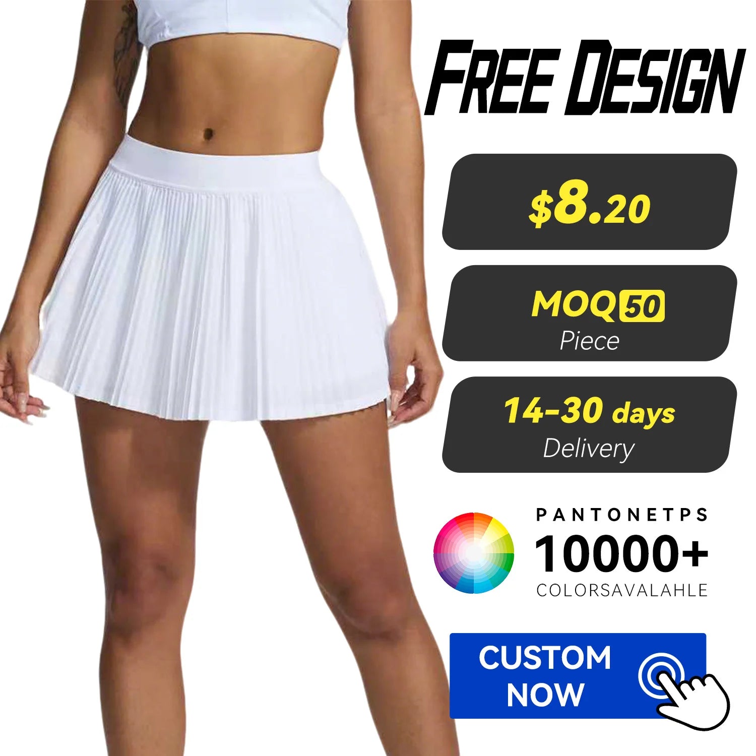 Custom Logo Pleated Spandex/Nylon Tennis Skirts Breathable 4-Way Stretch Anti-UV Quick Drying Workout Women's Mini Golf Skirts