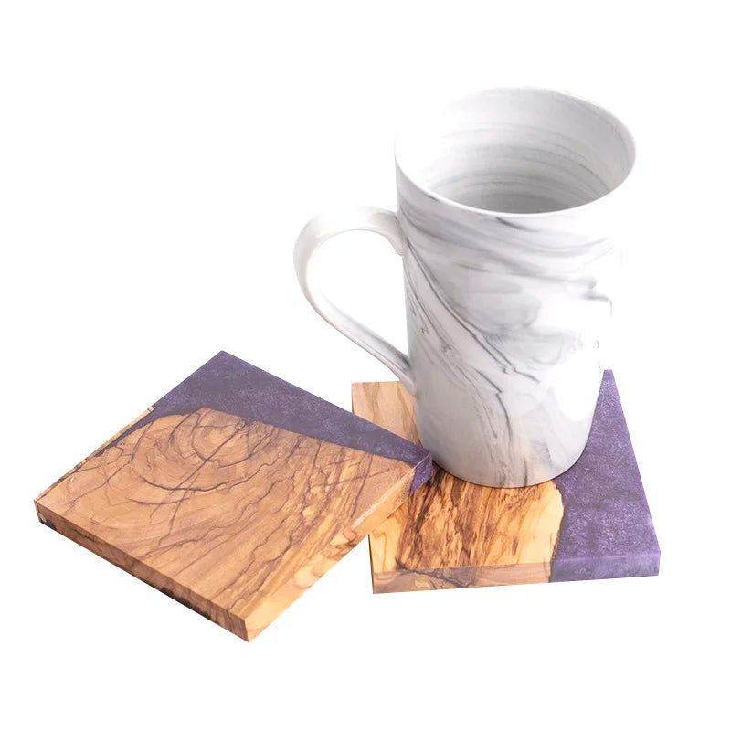 10*10*1cm Purple Color Epoxy Resin Olive Wood Coasters Modern Coasters