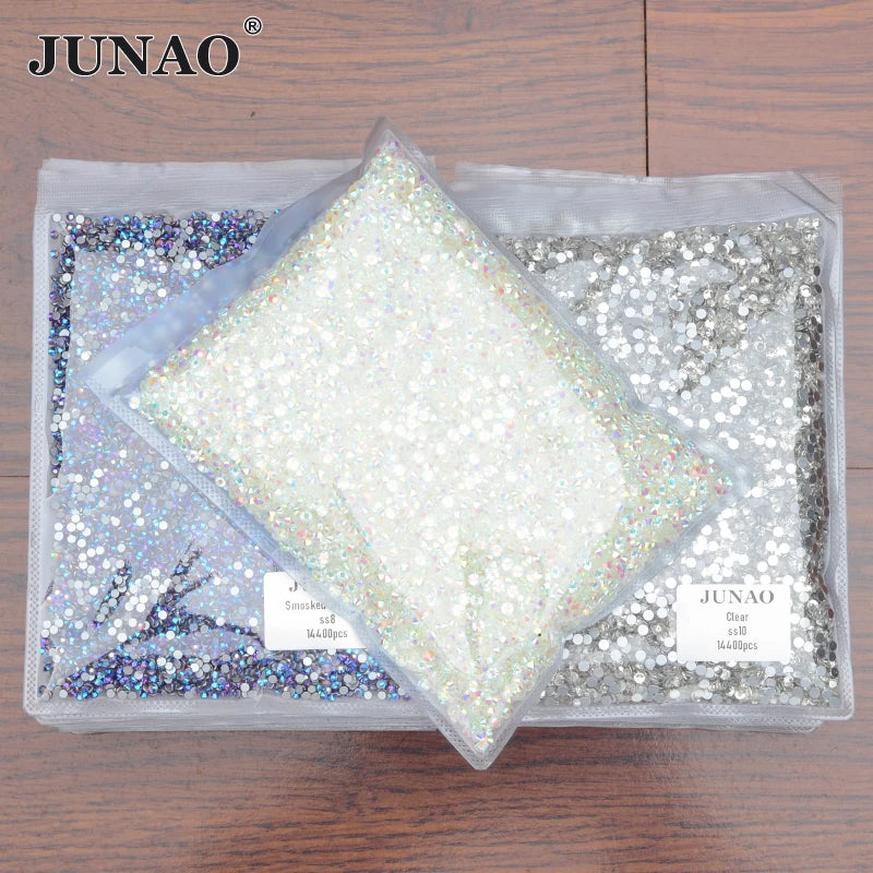 JUNAO Wholesale Bulk Package SS3 4 5 6 8 10 12 16 20 Non Hotfix Diamonds Nail Crystal Strass Flatback Glass Rhinestones