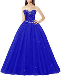 Women's Sweetheart Ball Gown Tulle Prom Dress Royal Blue Evening Quinceanera Dresses
