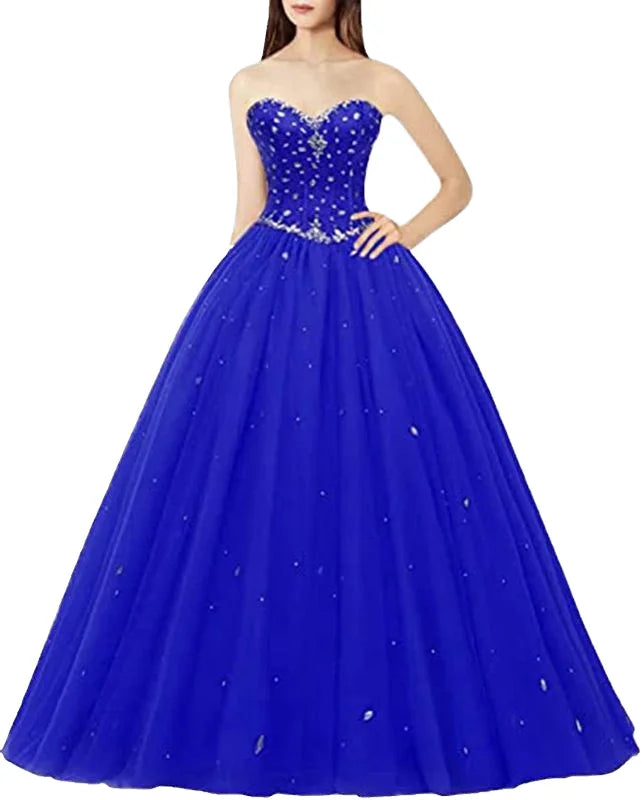 Women's Sweetheart Ball Gown Tulle Prom Dress Royal Blue Evening Quinceanera Dresses
