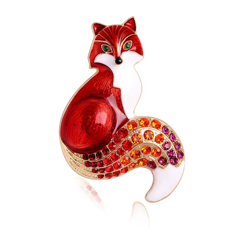 Vintage Rhinestone Dripping Glaze Enamel Fox Brooches for Women Animal Party Causal Brooch Wedding Corsage Metal Pin Gifts