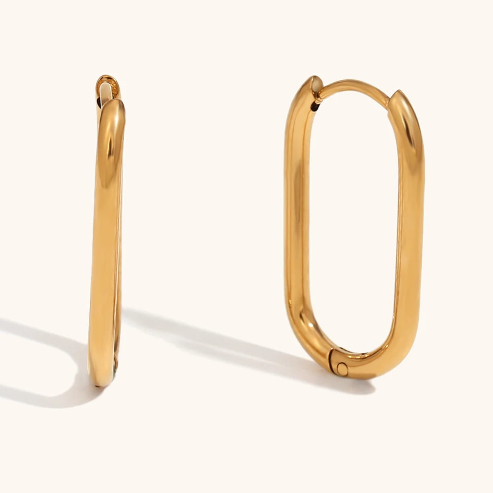 Dingran Hypoallergenic Geometric Jewelry 18K Gold Plated Stainless Steel O Shape Hoop Earrings