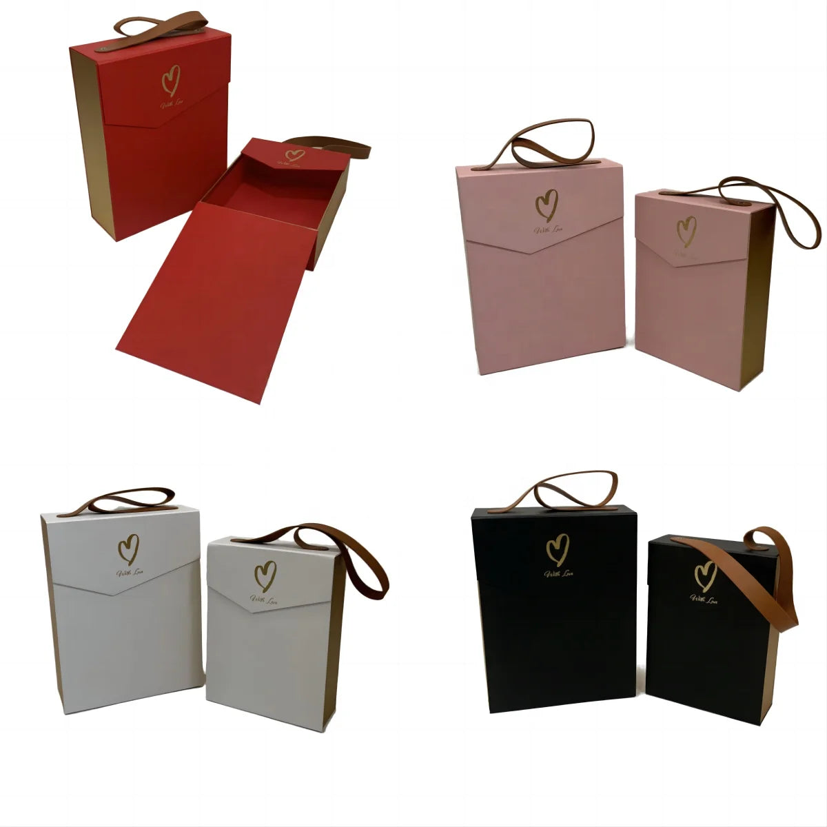 Stock  High Quality Gold Stamping Pattern Rectangular Set 2 Hand Gift Box Gift Package Box Clamshell Box with Leather Hand