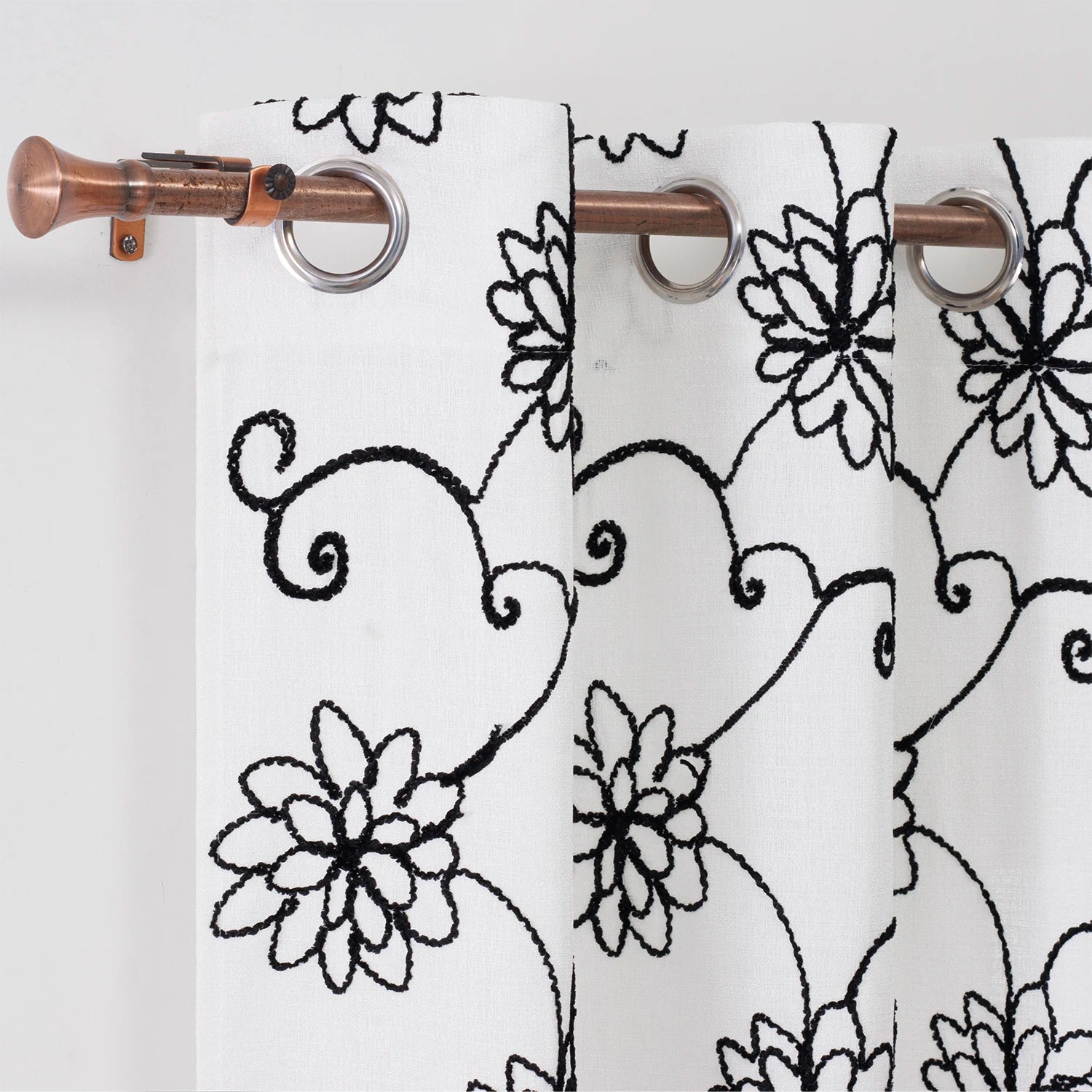 Wholesale Semi-Sheer Floral Embroidered Curtains Thick Black Tulle Drapes Window Embroidery for Living Room Home Window Valances