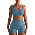 Best Seller 2 Piece Seamless Ribbed High Waist Leggings With Sports Bra Fitness Yoga Wear