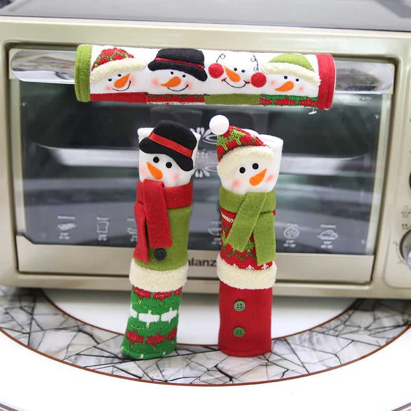 Christmas Decorations Kitchen Appliance Handles Protector Anti-Static Fridge Covers Door Snowman Style Fabric Protective Cover