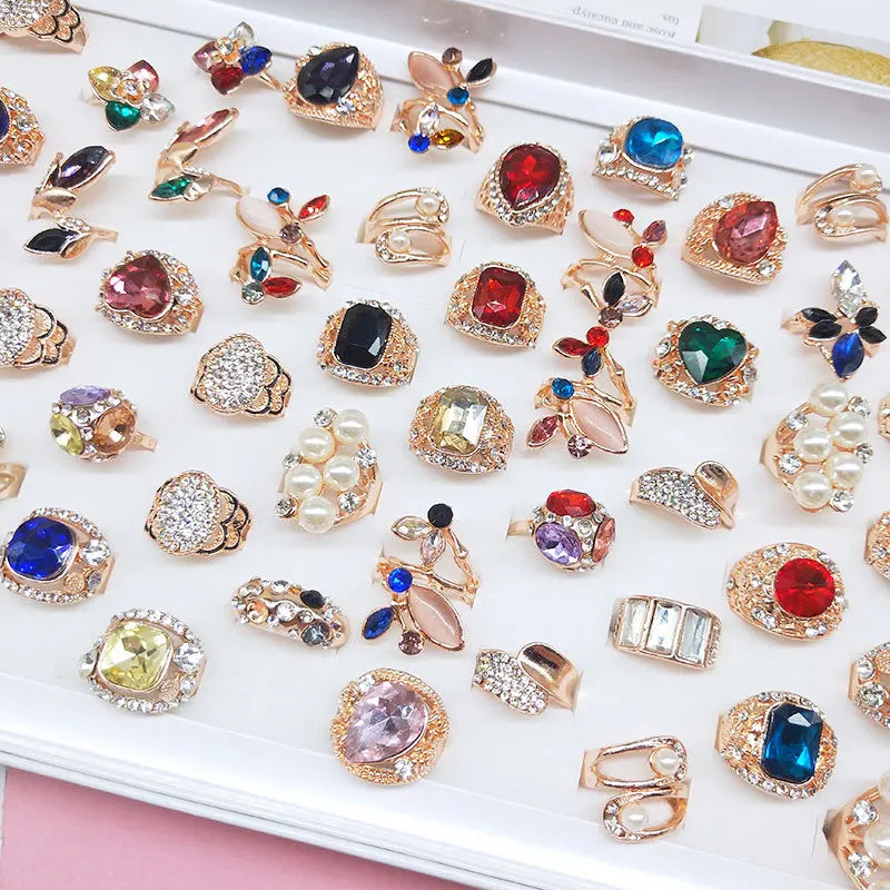 Rose Gold Rhinestone Ring Girls Women's Anniversary Heart Water Drop Ring Party Jewelry Gifts Finger Ring