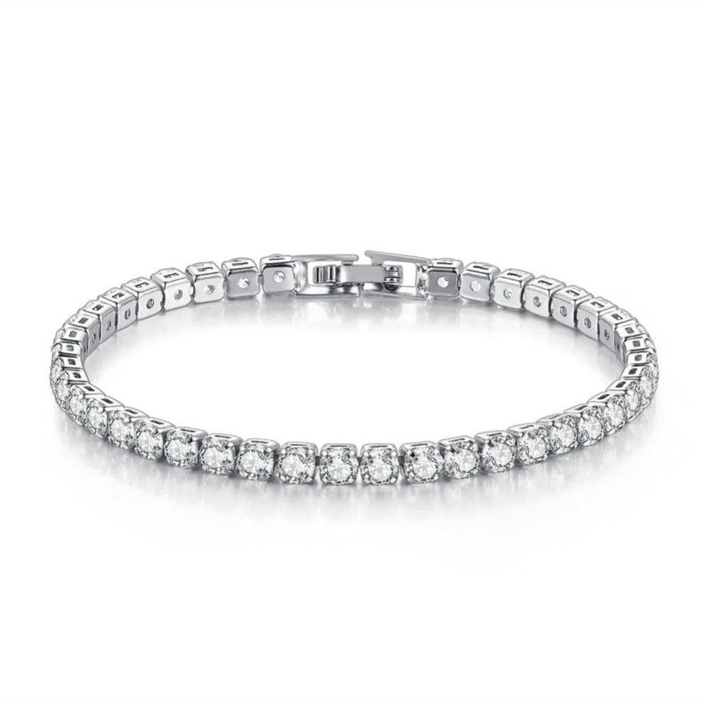 Hot Selling High-End 4.0 Zircon Bracelet Micro-Inlaid Copper with Simple Tennis Chain Trendy Geometric Design Light Luxury Women