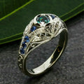 Huitan Fashion Trendy Silver Gold Color Magic Crystal Stone Promise Rings Blue Sapphire Round Finger Ladies Ring Women Jewelry