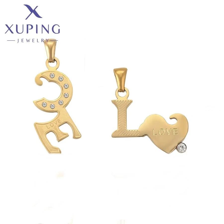 Xuping Jewelry 14k Gold Plated Stainless Steel Valentine's Day Gift a Pair Couple Love Pendant Set for Women and Men