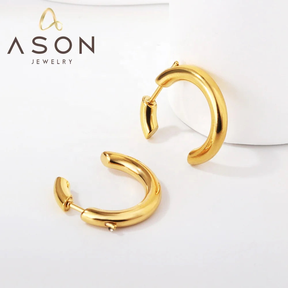 Ason 2023 Minimalist New Design Two Sizes Stainless Steel Earrings Ladies Statement Open Half Round Hoop Earrings