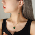 New Design Stainless Steel Chain Gemstone CZ Pendant Statement Necklace Earring Jewelry Set for Women P573