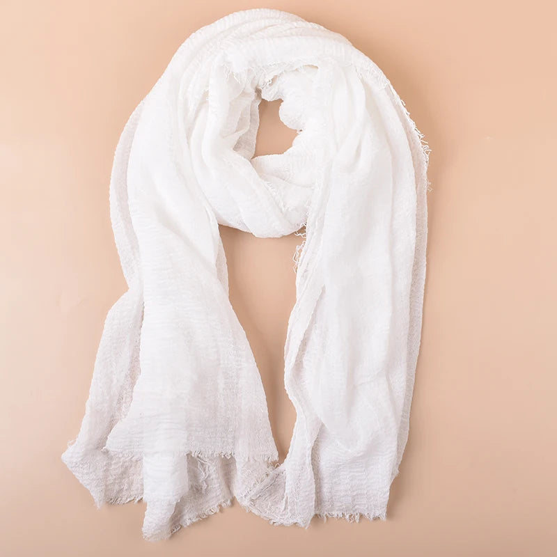 QL 90*180cm Large-sized Creased Tassel Soft Women's Shawl Pleated Solid Color Versatile Viscose Scarf Cotton Linen Women's Hijab