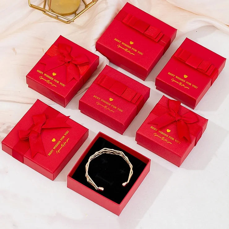 A1 Eco-Friendly Cardboard Red Bow Necklace Box Packaging Luxury Big Necklace Packaging Box Available Jewelry  Gift Box