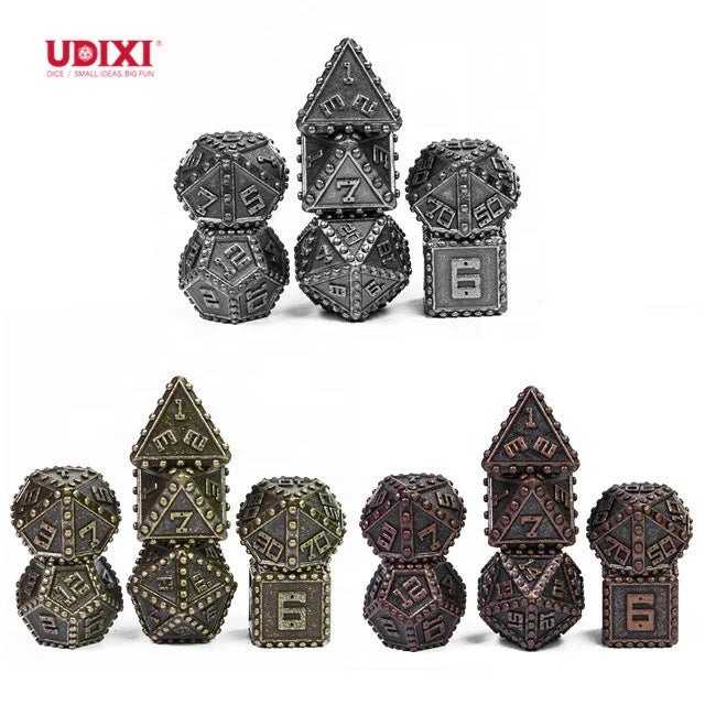 For Udixi Customizable Logo Metal Polyhedral Dungeons and Dragons RPG Dice 7-Piece Wholesale Set with Metal Box Packaging
