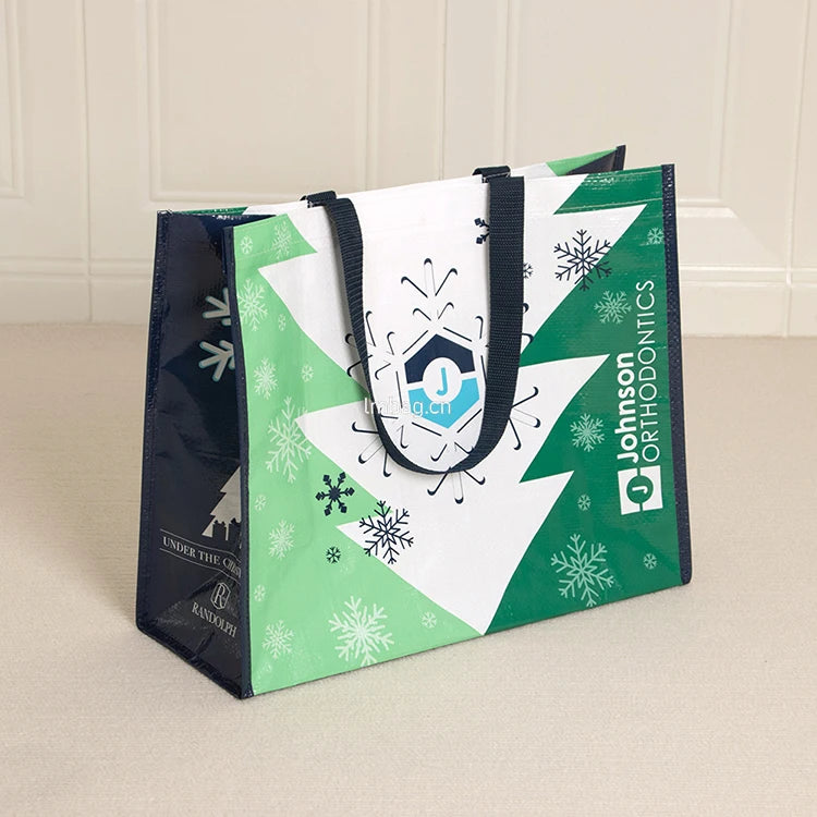 Christmas Non Woven Glossy Shopping Bags Reusable Grocery Bag Custom