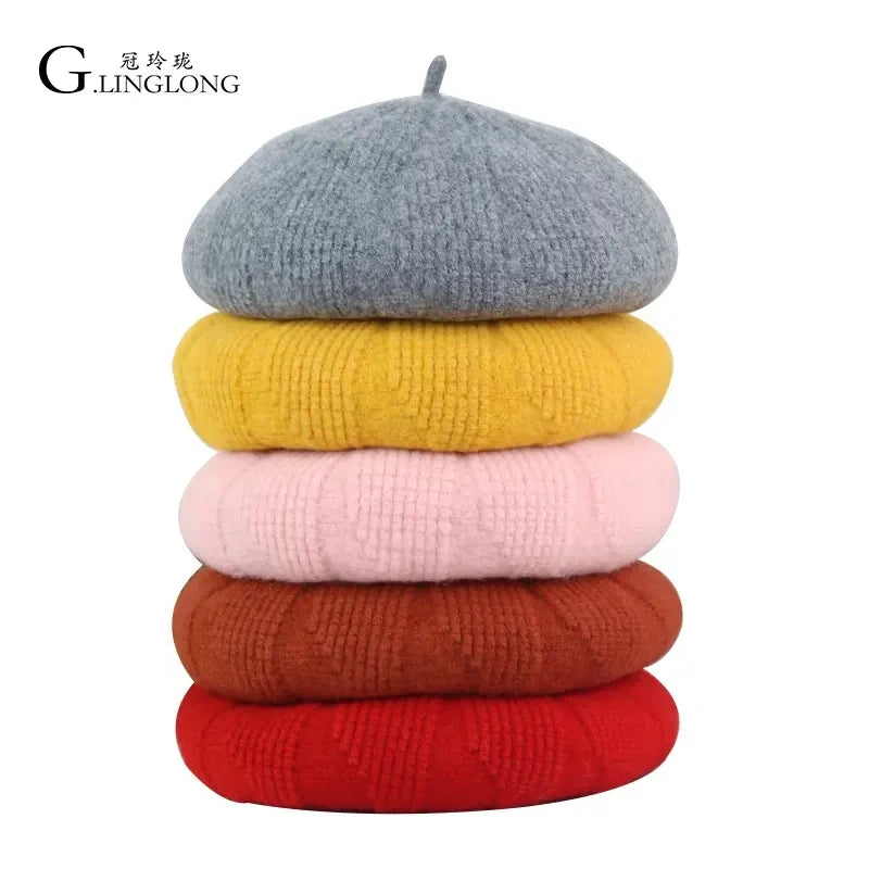 Custom Logo New Style Multicolor Women Daily Life Casual Outdoors Small Beret Hat Adults Fashionable Knitted Wool Travel Cap
