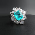 Vintage 925 Sterling Silver Jewelry Emerald-Cut Paraiba Tourmaline Gemstone Wedding Diamonds Rings With Marquise Princess Halo