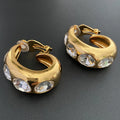 Vintage Brass Electroplated 18k Gold Geometric Oval Ear Clips Crystal Exaggerated Earrings for Women Jewellery Wholesale