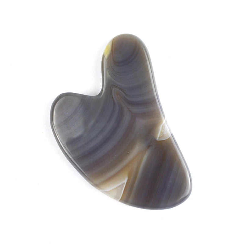 Custom Logo 100% Real Natural Gray Agate Facial Guasha Tool Grey Jade Gus Sha Stone Massager Skincare Face Guasha