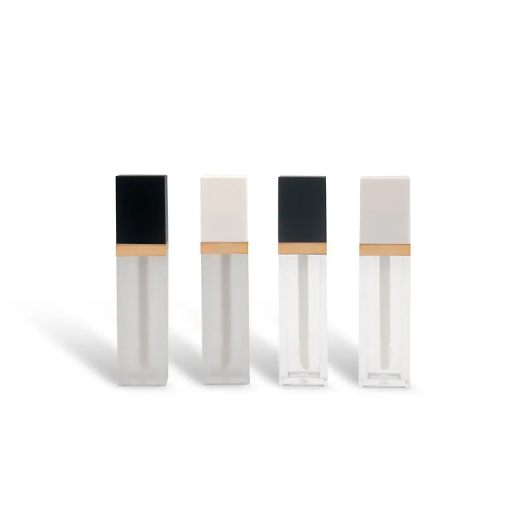 Wholesale 7ml Clear Plastic Lip Gloss Containers Tubes Empty Cosmetic Lipstick with Black Lid Screw Cap Printed Square Shape