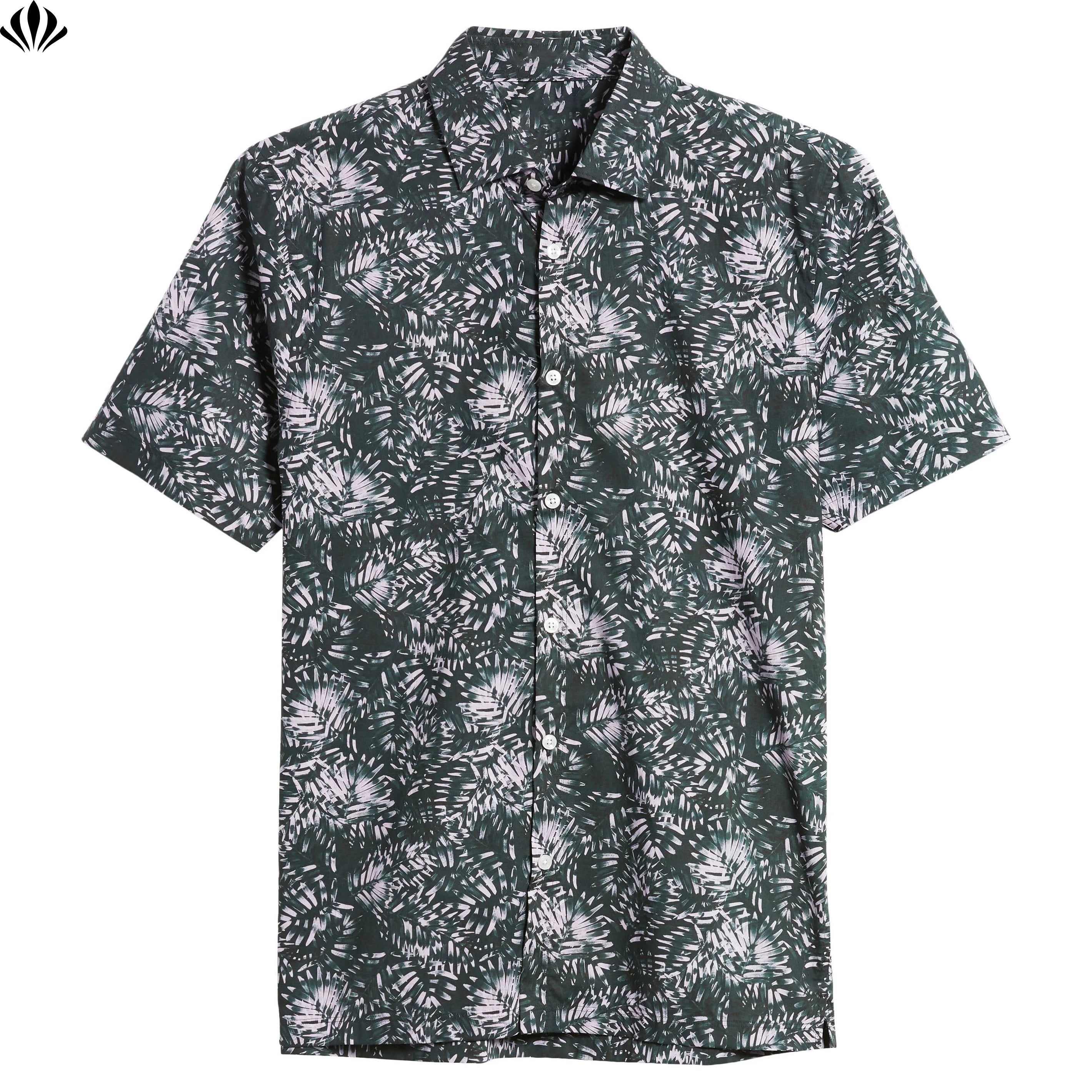 Best Selling 100% Breathable Organic Cotton Button up Printed Short Sleeve Shirts for Men