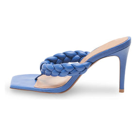 Women's Square Toe High Heels Flip Flops Blue Summer Sandals for Ladies Thong Shoes