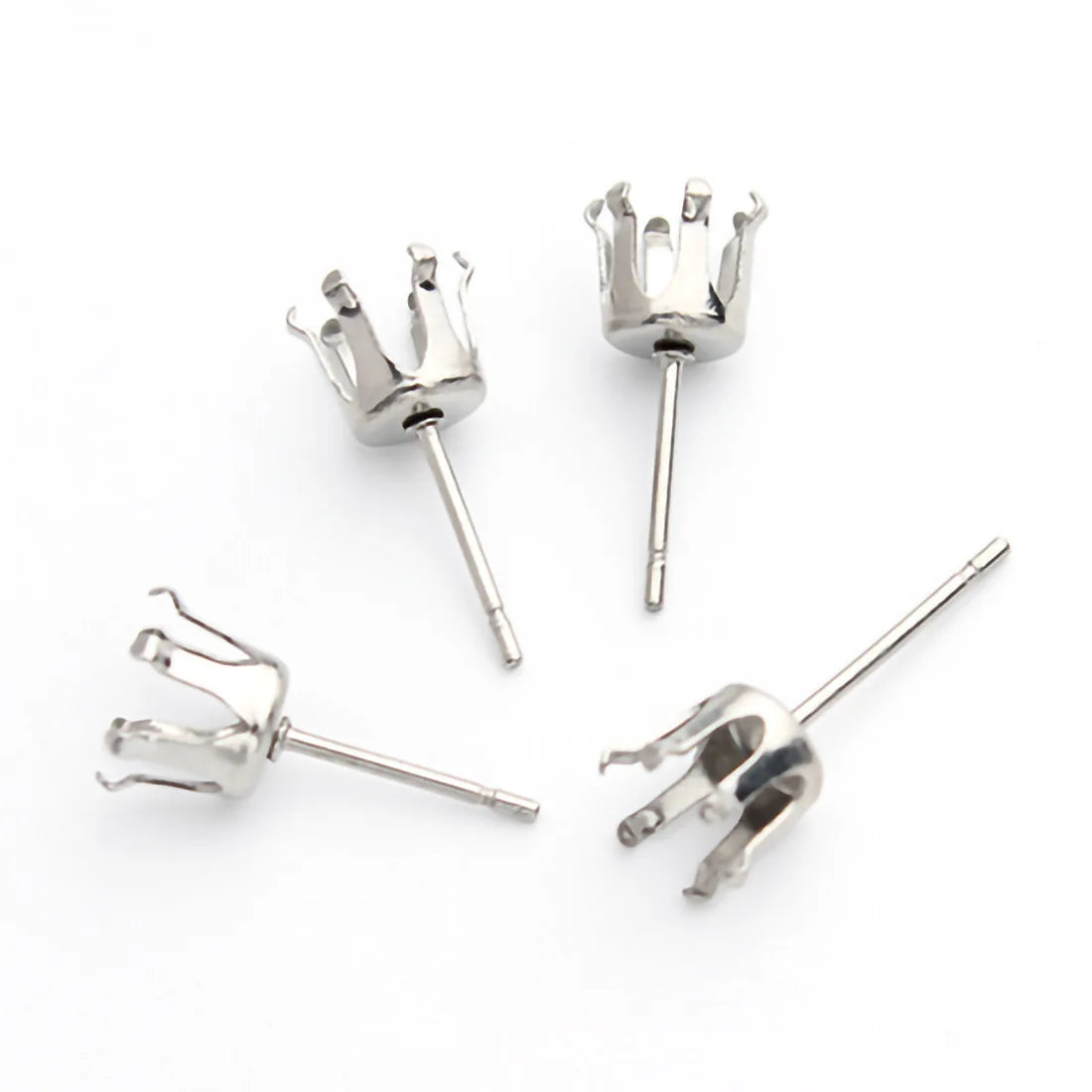 Six-Claw Jewelry Finding Stainless Steel Silver Empty Stone Setting Stud Earring Base
