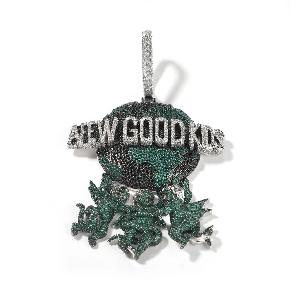 Iced Diamond Rapper's Personality Angel Vs Earth Big Clasp Pendant Necklace Good Kids Necklace Hip Hop Jewelry Pendants