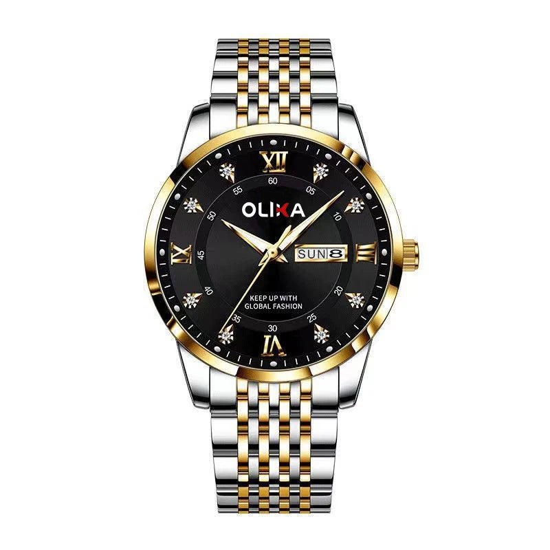 Olika 8868 Custom Men's Fashion Quartz Watch Luxury Business Waterproof Stainless Steel Wrist Watch Luminous Date Display Alloy
