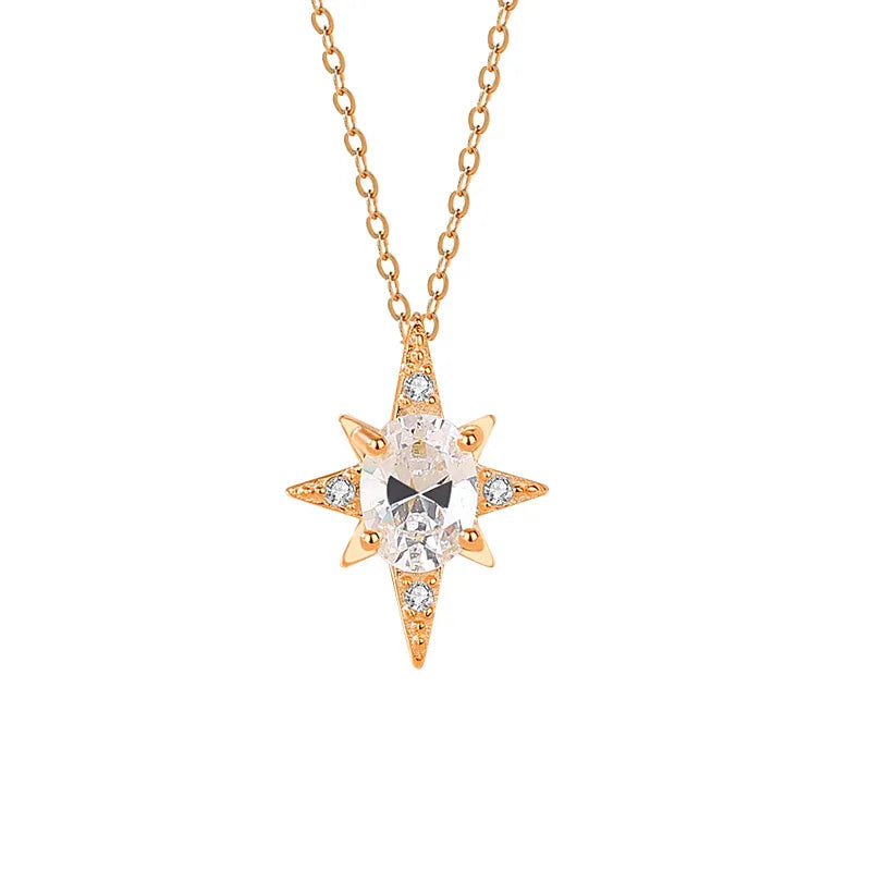 2023 Best Gift Trendy 925 Sterling Silver Zircon Starburst Necklace Gold Plated Women's Jewelry for Wedding Party Anniversary