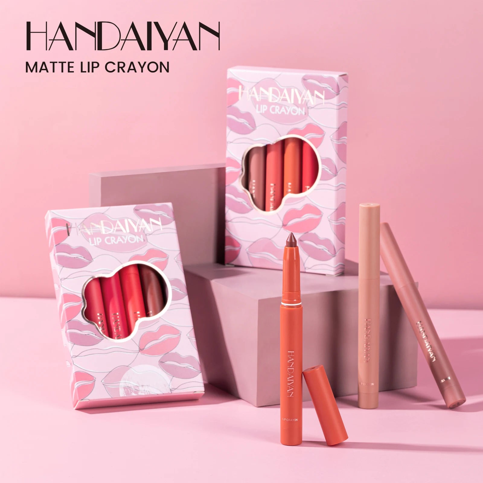 HANDAIYAN Lip Crayon Set 6 Colors Matte Lipstick Lipliner 2 in 1 Vegan Makeup Cosmetics Wholesale OEM
