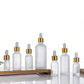 5ml 10ml 15ml 20ml 30ml 50ml 100ml Stock Gold Frosted Glass Colored Screw Cap Screen Printed Dropper Bottles for Skin Care