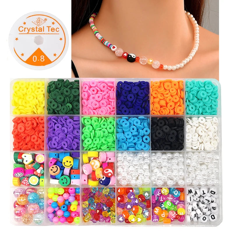 Girls Bracelet Kit DIY Handmade Clay Charms Poo Clay Fruit Beads 6mm Polymer Flat Beads with Letter Beads for Girls
