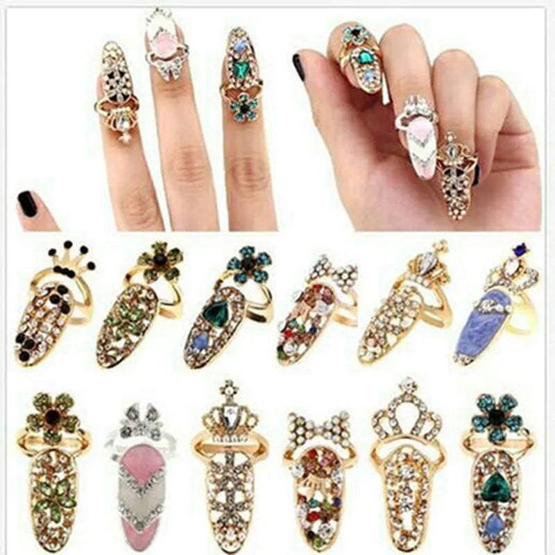 Cross Border Trendy Simple Diamond Rings Personalize Colorful Open Close Nail Rings for Women Girls