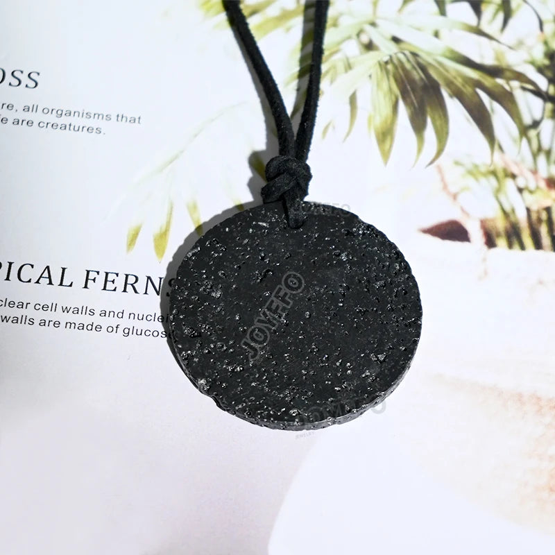 Circular Energy Flannelette Rope Pendant Necklace Healing Lava Stone Wholesale Natural for Women and Men Black Fashion Jewelry