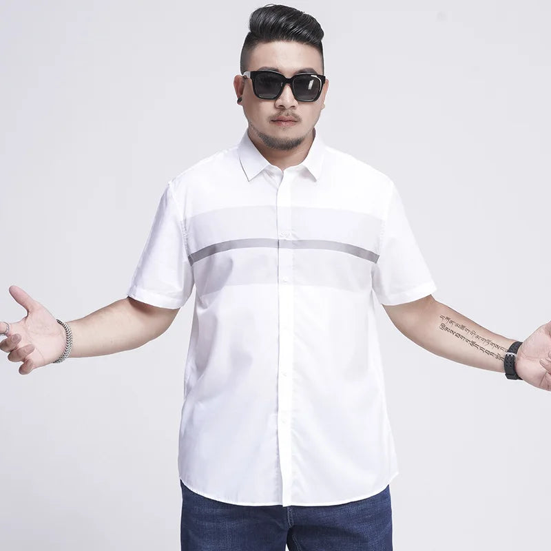 2023 Large Size Men's Short Sleeve Shirt Business Casual Loose Yarn-dyed Striped Short Sleeve Shirt for Men
