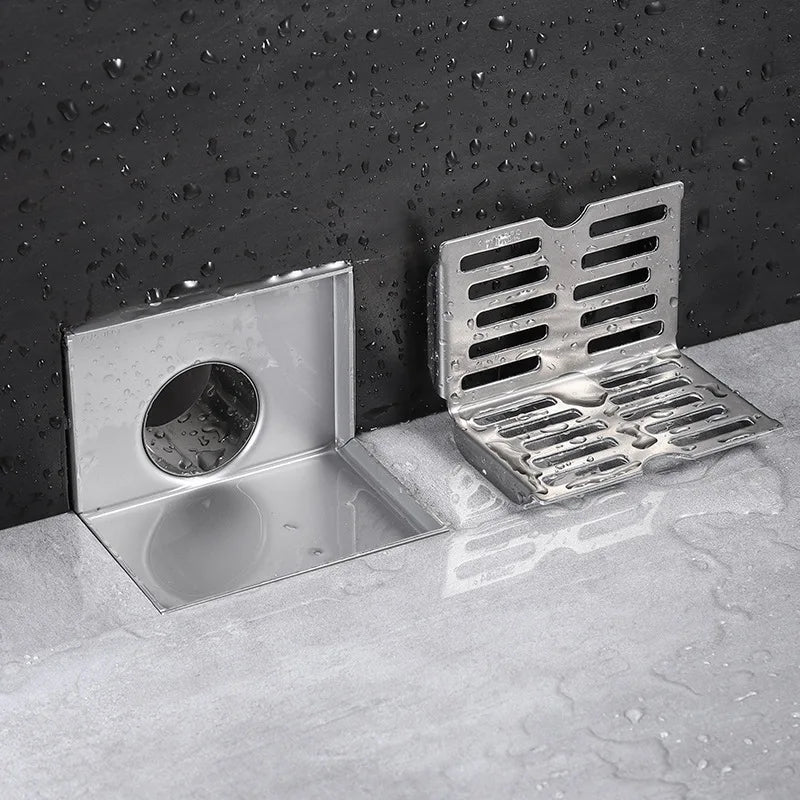 Modern 304 Stainless Steel Square Corner Floor Drain Thickened Side Outlet Anti-Corrosion Outdoor Bathroom Drain Factory Direct
