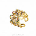 European and American Hip-Hop Jewelry Copper Micro-Inlaid Color Zircon Open Ring Female U-Shaped Personality Trend Ring Ring