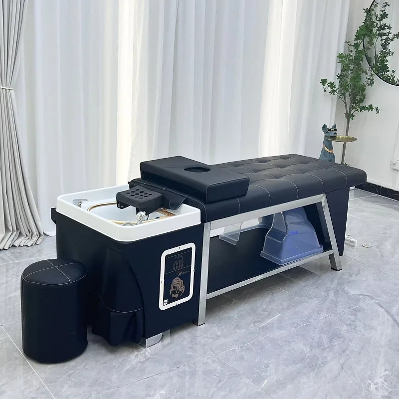 Luxury Hair Salon Japanese Head Spa Washing Bed Stainless Steel Frame Steamer Head Treatment Massage Chair Shampoo Bed