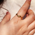 Dainty New Ins Trendy 18k Pvd Gold Plated Stainless Steel Polished Wave Shaped Opening Ring for Women Waterproof High Quality