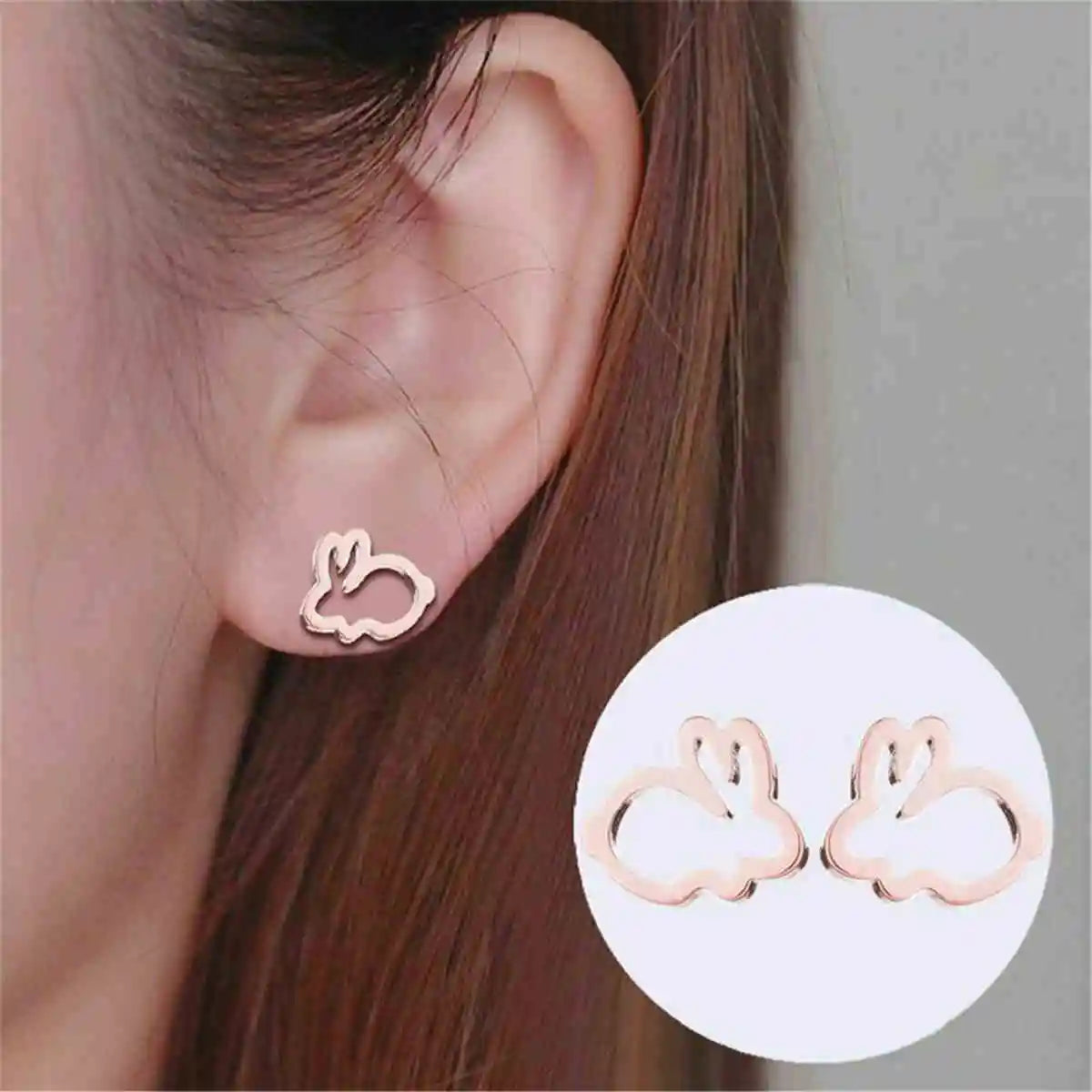 Fashion Trendy Hollow Rabbit Ear Studs Stainless Steel Bunny Earring Creative Jewelry Gift