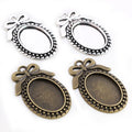 18x25mm Antique Silver Bronze Vintage Bow Pendant Blank Bezel Trays Oval Cabochon Base Setting DIY Necklace Supplies