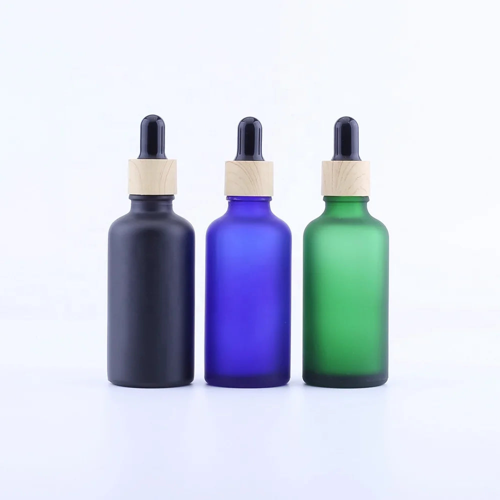 Refillable Cosmetic Glass Packaging 30ml 50ml 100ml Frosted Black Dropper Bottle Water Transfer Collar for Skin Care