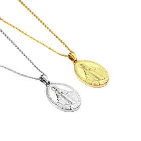 Medal Silver Gold Stainless Steel Catholic Vintage Medals Religious Necklaces Mary Virgin Our Lady Pendant Jewelry