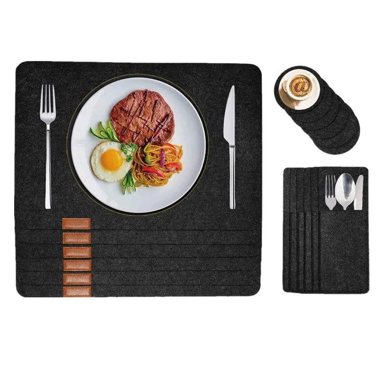 Felt Dining Table Mats Felt Place Mats and coaster and Cutlery Bags Felt Placemat for Kitchen Dining Table