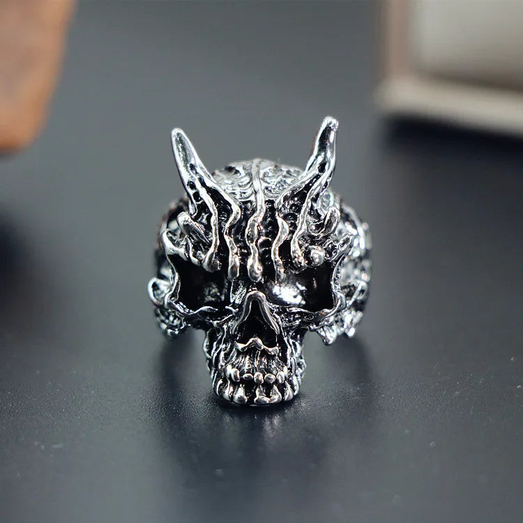 Anillo De Acero Retro Style Totem Geometric Men Ring Resizable Cartoon Animation Skeleton Ring Hip Hop Punk Finger Ring
