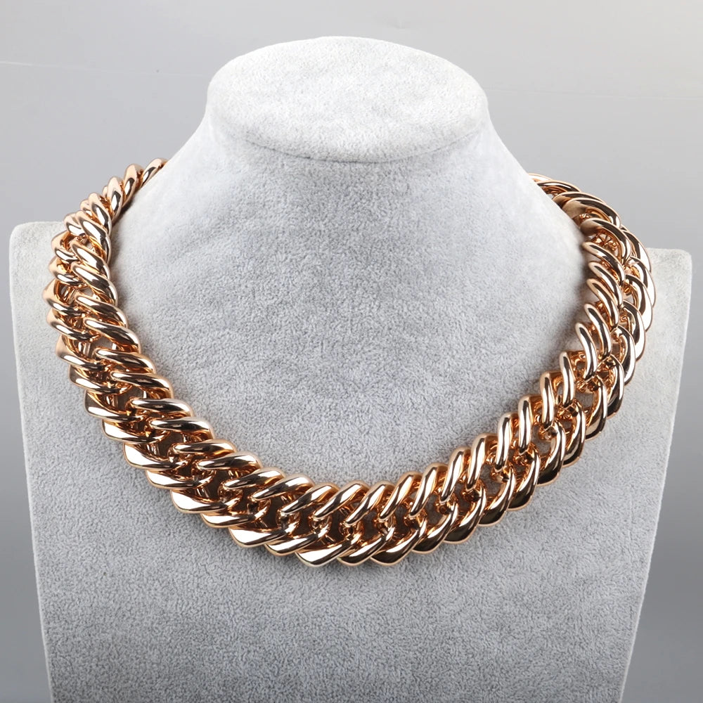 Punk Style New Geometric Cutout Rose Gold Cuban Chain Men's Popular Thick Choker Acrylic Gold Plated Necklace