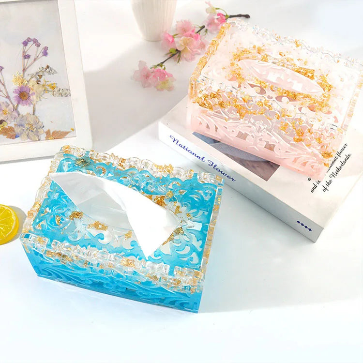 YS Hollow Pattern Tissue Box Mold Napkin Paper Organizer Silicone Plaster Candle Mould DIY Crafts Home Decorations Casting Tools